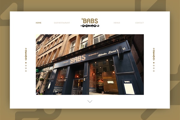 Image the Babs restaurant Glasgow website design by Red Media, against a gold background