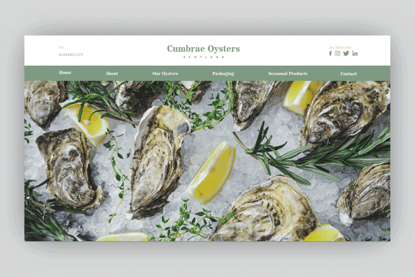 Slide show of Cumbrae Oysters website designs 
